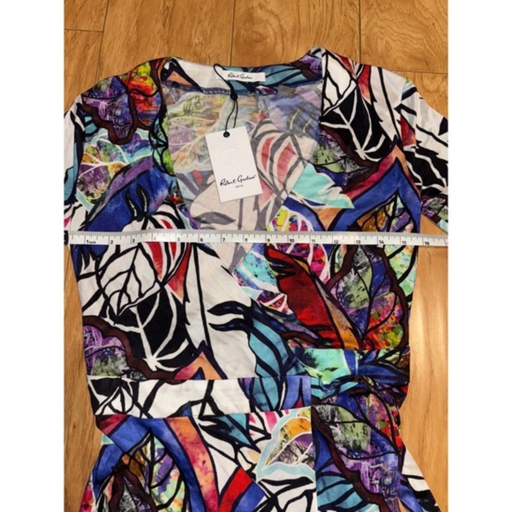 Robert Graham Anna Wrap Dress NWT Sz 2 Colorful Abstract Floral Silk Blend Mini - Picture 8 of 10